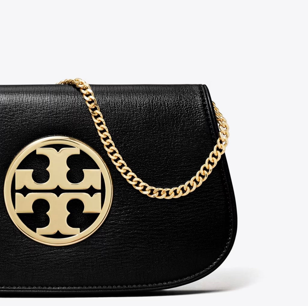 NWT Tory Burch Reva Leather Clutch In Black