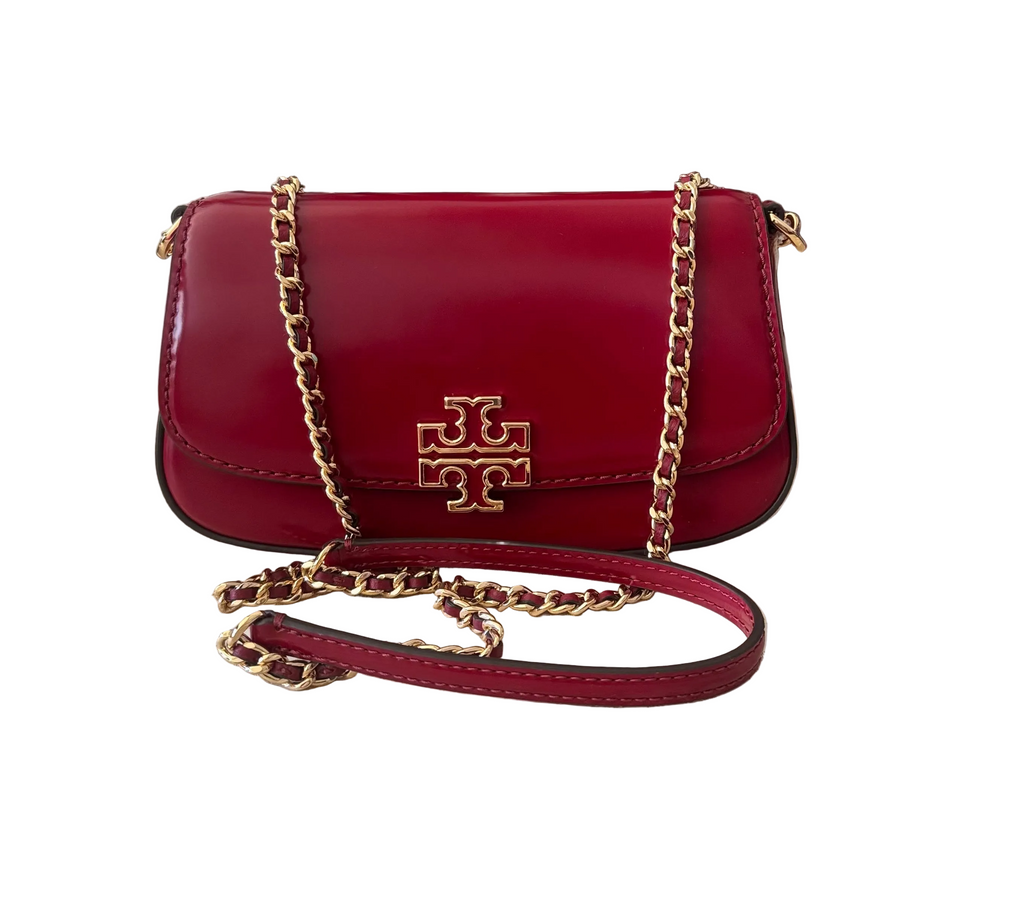 NWT Tory Burch Britten Convertible Crossbody Leather Handbag In Red