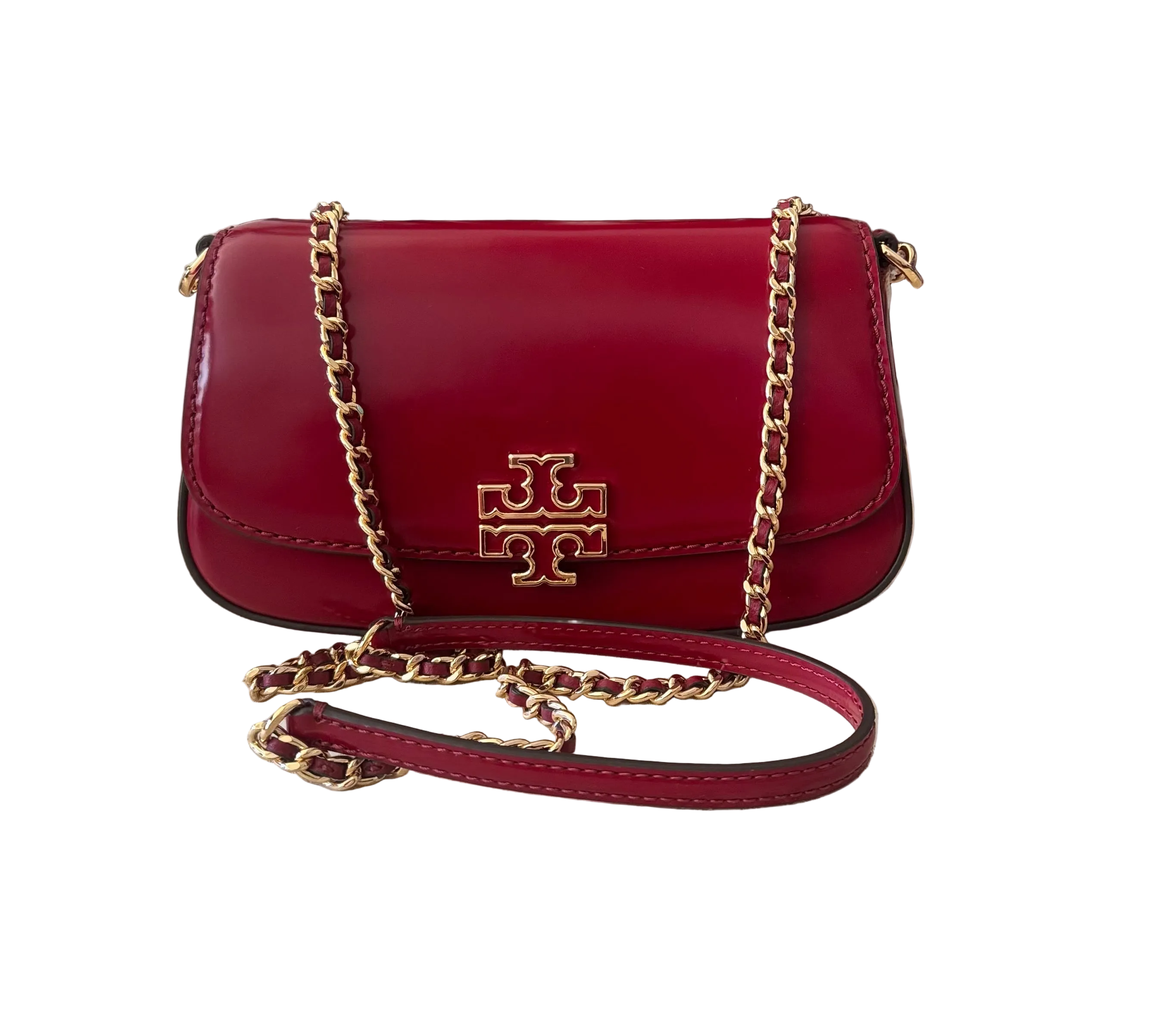 NWT Tory Burch Britten Convertible Crossbody Leather Handbag In Red