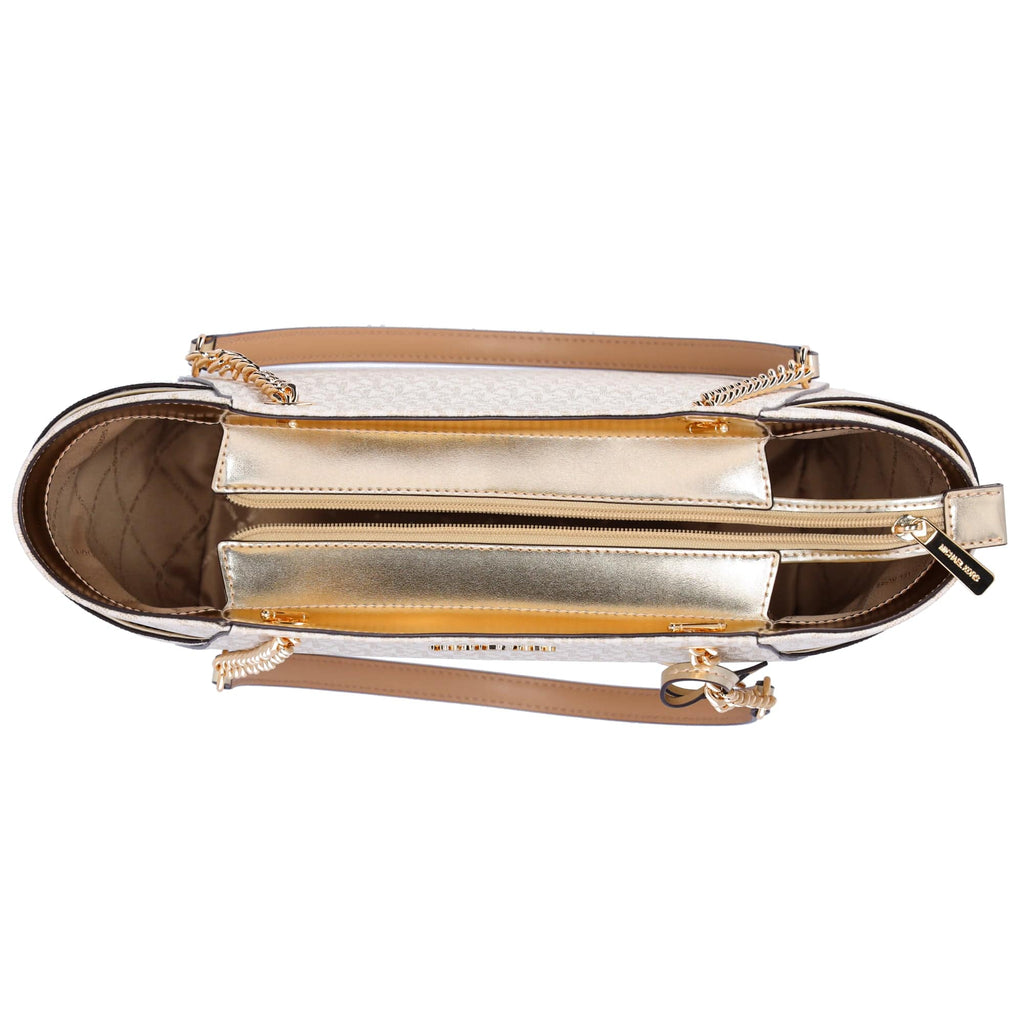 Michael Kors Jet Set Travel Large Chain Shoulder Tote Pale Gold MK Signature